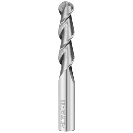 Fullerton Tool 2-Flute - 45 Degree Helix - 3825 AlumaMill HP End Mills, RH Spiral, Ball, Extra-Long, 1/2 38542
